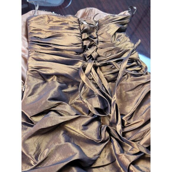 Aspeed Spaghetti Strap Cocktail Dress with Sequin Bead Embellishments Brown XL - Picture 8 of 16